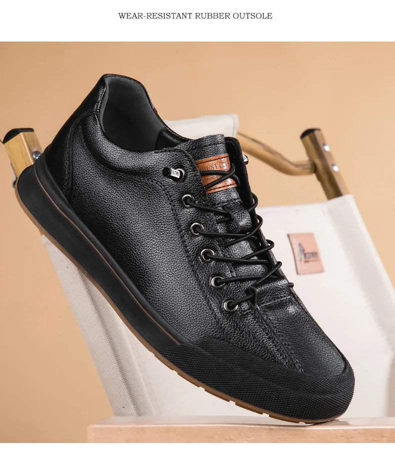 Genuine Leather Casual Shoes for Men 6CM Height Increase Sports Shoes High Quality Flats Shoes Male Brand Office Work Shoe
