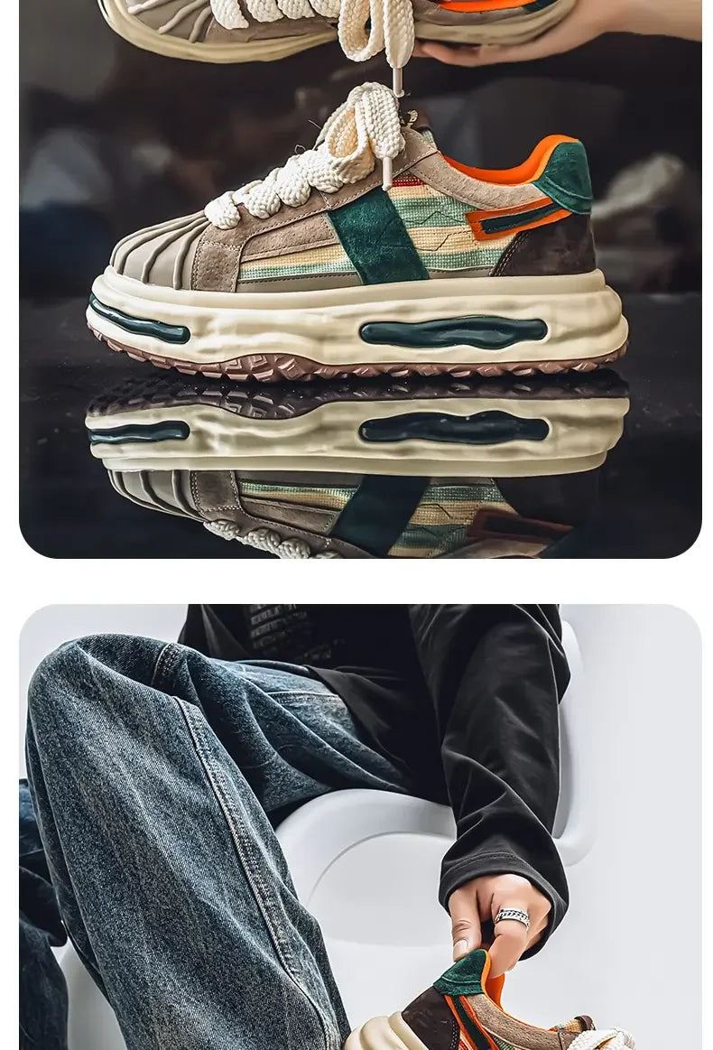 Sneakers Casual Mens Designer Dissolved Sole Board Shoes Fashion Leather Fabric Breathable Height Increased Platform Sport Shoes