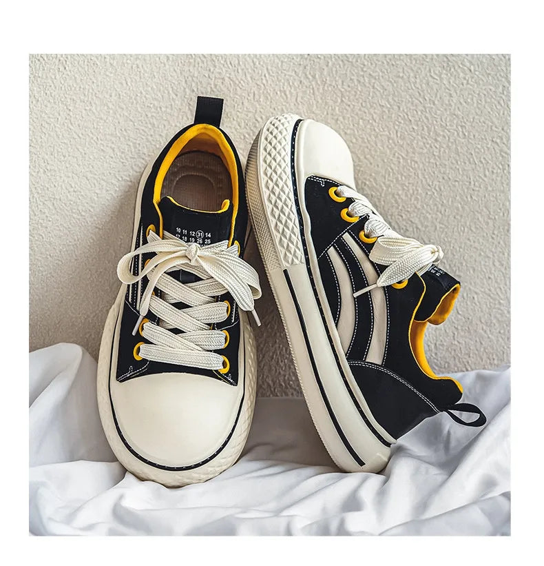 Brand Low Top Men's Canvas Sneakers Black Harajuku Big Head Platform Canvas Shoes Men Breathable Sport Casual Board Shoes Men
