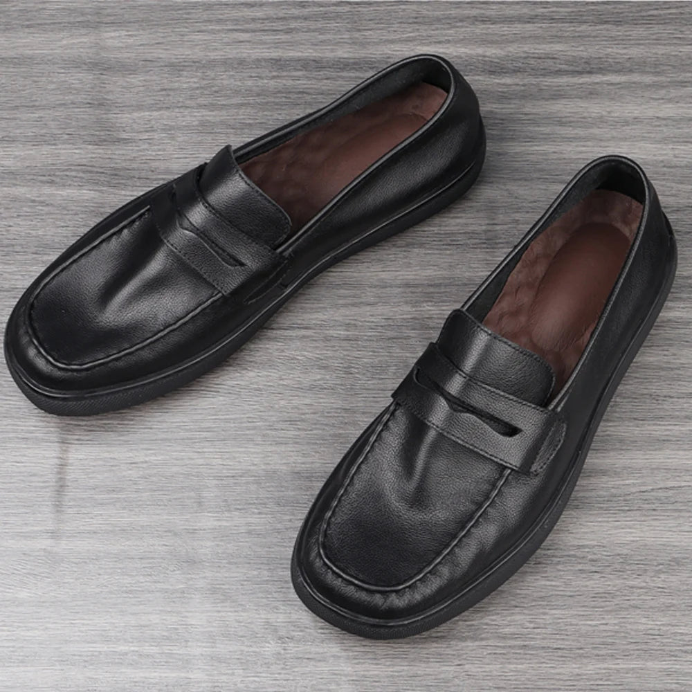 Black Leather Loafers Men Shoes Summer Soft Leather Men's Shoes Cowhide Breathable Single Shoes Handmade Casual Leather Shoes