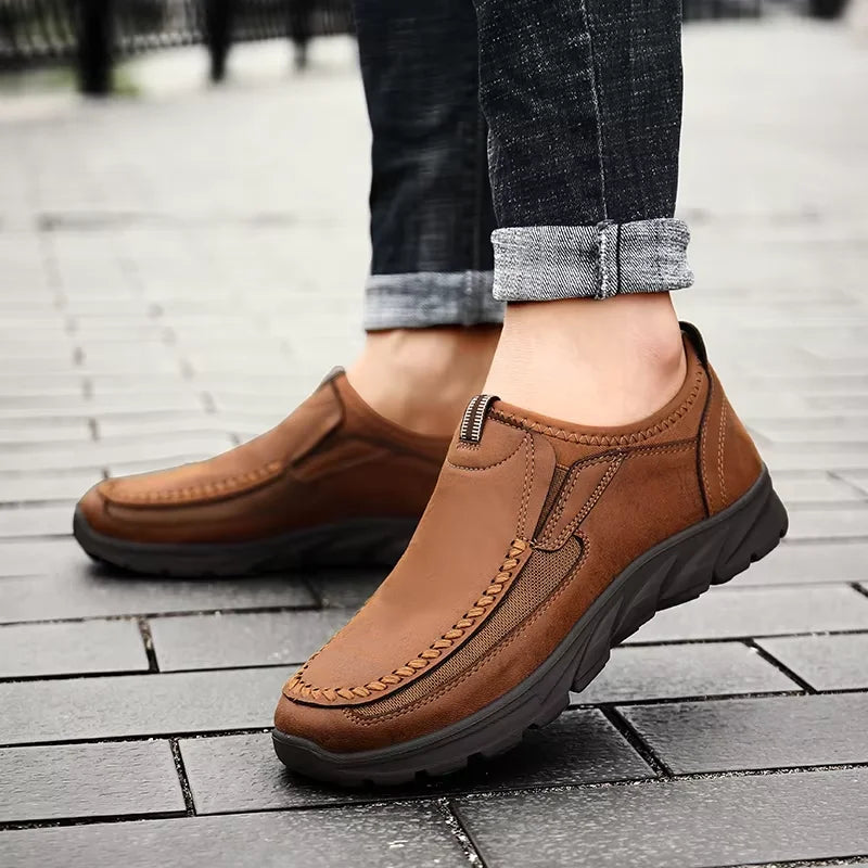 Leather Men Casual Shoes Comfortable Man Walking Runnning Sneakers Breathable Man Loafers Slip on Driving Shoes Zapatos Size 48