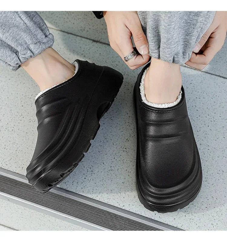 New Unisex Fashion Cotton Slippers Men Winter Warm Home Cotton Shoes Waterproof Garden Shoes Indoor Slip on Concise Shoes Woman