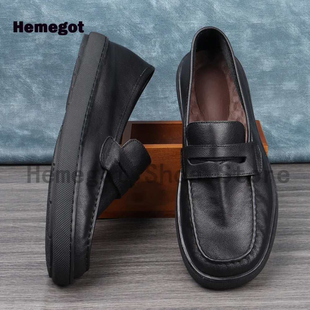 Black Leather Loafers Men Shoes Summer Soft Leather Men's Shoes Cowhide Breathable Single Shoes Handmade Casual Leather Shoes