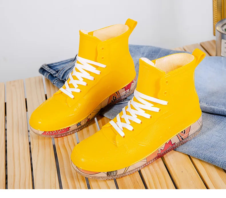 Men Rain Boots Fashion Trendy Nude Boots Anti-skid Work Chef Shoes Durable Waterproof Rubber Fishing Shoes Male Sneakers 2023New