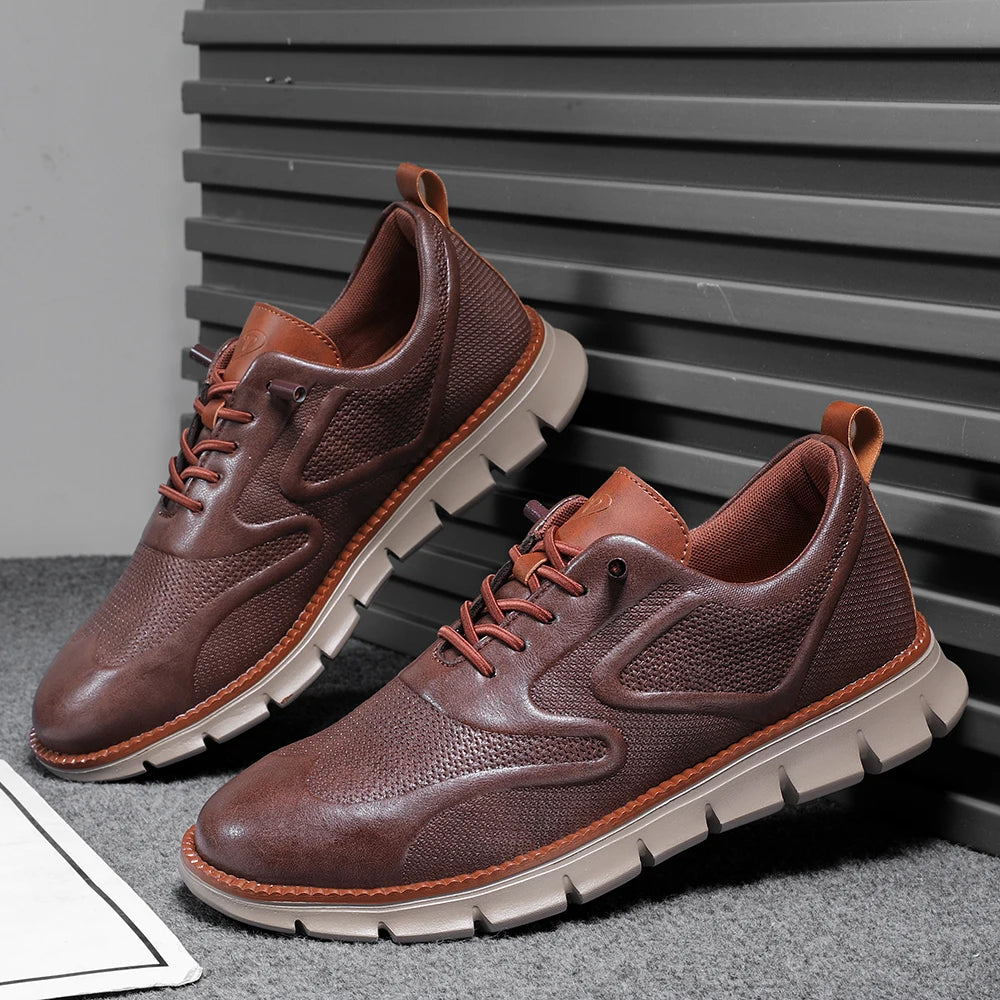 Men's Premium Leather Oxford Sneakers Casual Comfort Walking Shoes Navy Black Brown Fashion British Style Big Size 50 51 52