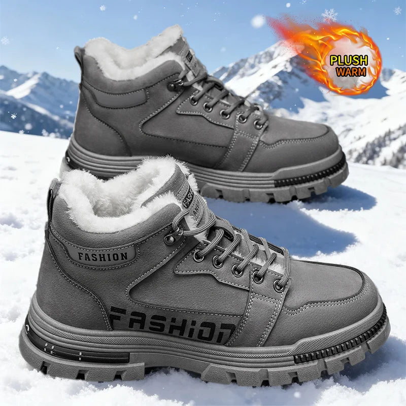 2025 Winter New: Men's Mid-High Top Warm Thickened Snow Sneakers - Versatile Trendy Platform Shoes for Outdoor Running