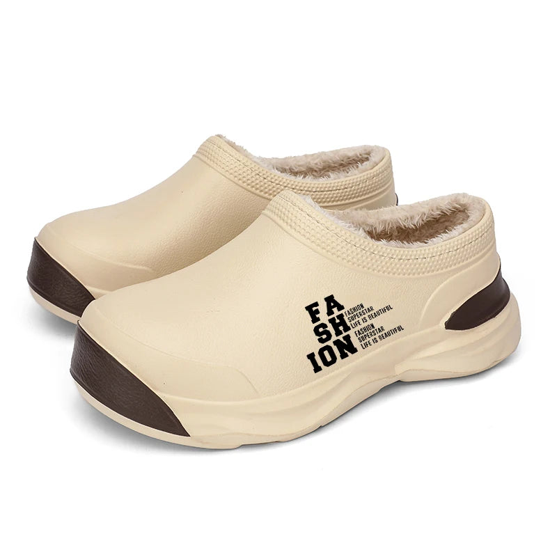 STRONGSHEN Men Plush Warm Chef Shoes Outdoor Garden Clogs Proffesional Waterproof Oilproof Non-Slip Kitchen Shoes For Pet Work
