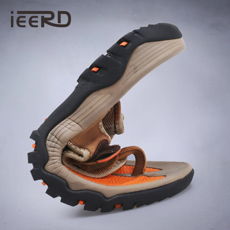 Cow Leather Outdoor Men Slippers Non-slip Wear-resistant Men's Flip Flops Summer Casual Shoes For Men Beach Sandals Plus Size