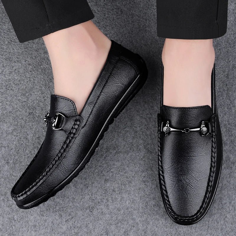 Elegantes Men Genuine Leather Loafers Non Slip Walking Shoes Breathable Outdoor Slip on Flats Casual Shoes Man Driving Moccasins
