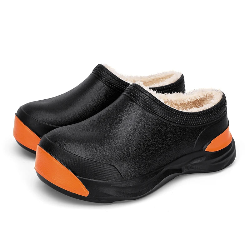 STRONGSHEN Men Plush Warm Chef Shoes Outdoor Garden Clogs Proffesional Waterproof Oilproof Non-Slip Kitchen Shoes For Pet Work