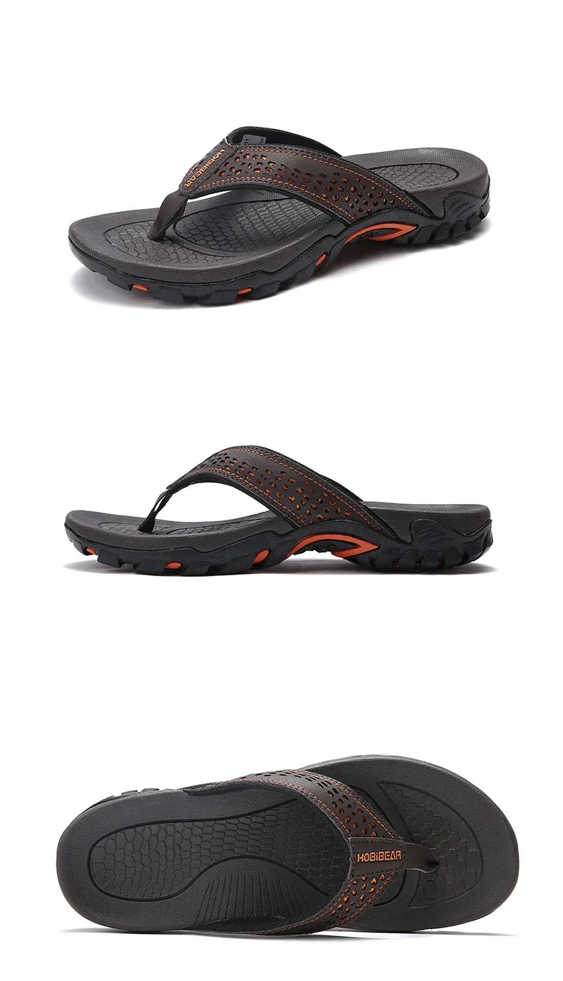 FUQIAO 2026 New Summer Sandals Male Beach Shoes Leather Sandals Leisure Flip Flop Men Beach Sandals Man Fashion Casual Slippers