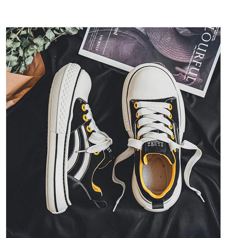 Brand Low Top Men's Canvas Sneakers Black Harajuku Big Head Platform Canvas Shoes Men Breathable Sport Casual Board Shoes Men