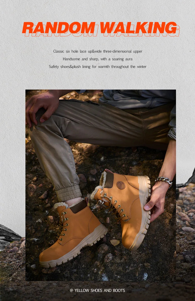 New 2024 Fashion Winter Velvet Work Safety Boots For Men Nail Proof Indestructible Waterproof Steel Toe Cap Male Sneakers