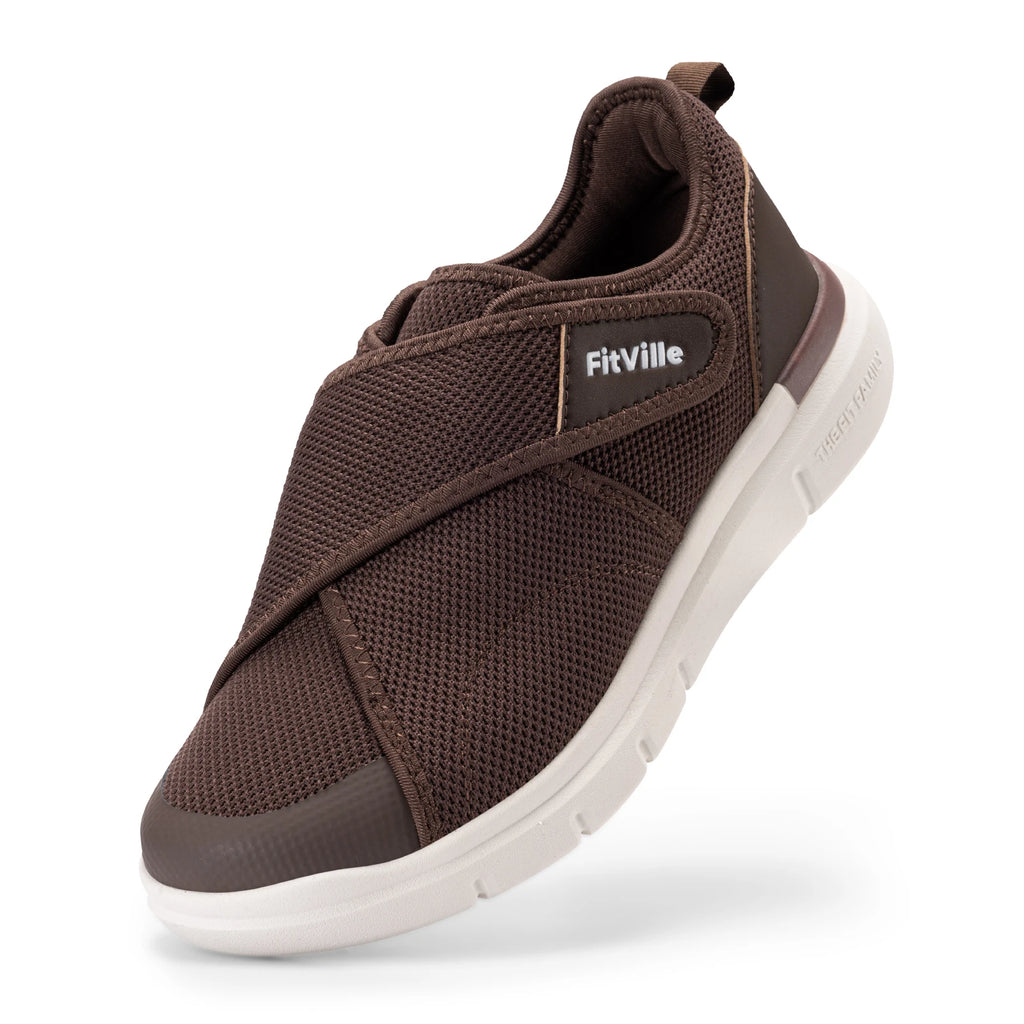 FitVille Men's Diabetic Shoes Extra Wide Slip-On Shoes for Swollen Feet Adjustable Walking Shoes for Elderly Foot Pain Relief