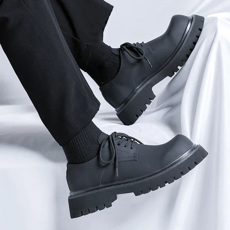 Brand Men's Lace Up Oxford Shoes Thick Sole Business Wedding Shoes Round Toe Green Sole Platform British Outdoor Casual Shoes