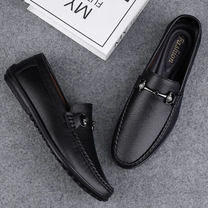 Elegantes Men Genuine Leather Loafers Non Slip Walking Shoes Breathable Outdoor Slip on Flats Casual Shoes Man Driving Moccasins