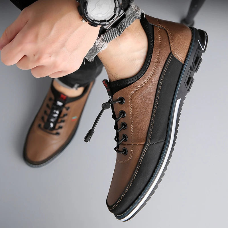 New Men's Leather Flat Casual Shoes Soft Sole Slip on Loafers Business Formal Shoes for Men Zapatos Casuales De Hombre Plus Size