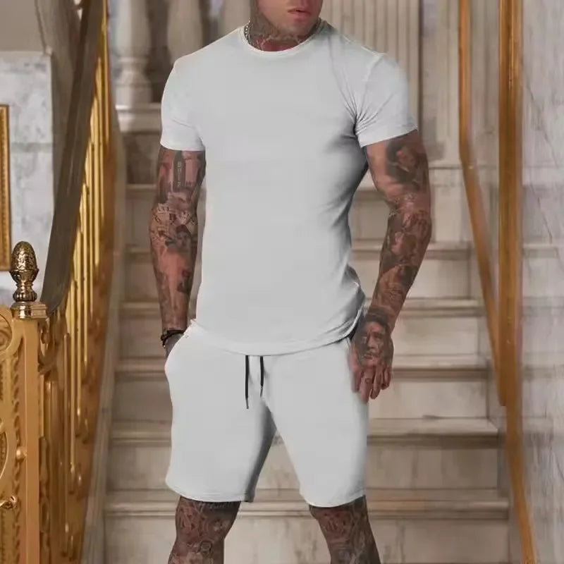 2025 Fashionable and casual summer outdoor sports suit men's breathable T-shirt shorts casual and fashionable two-piece set