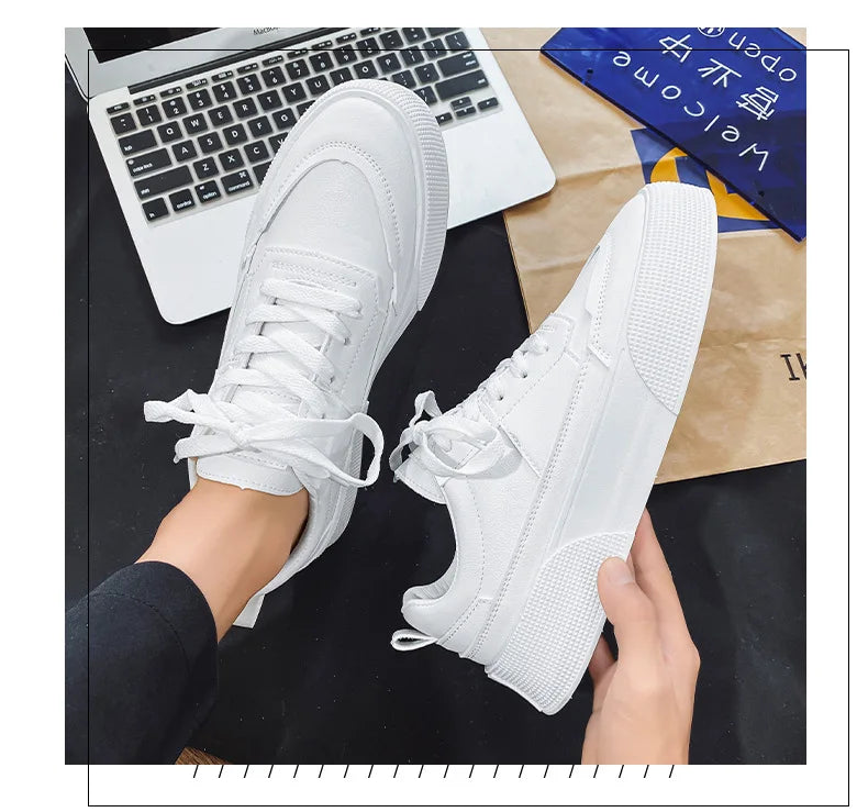 Men White Shoes Leather Casual Sneakers  Trend Platform Shoes Comfortable Vulcanized Shoes for Men White Tenis Masculinos