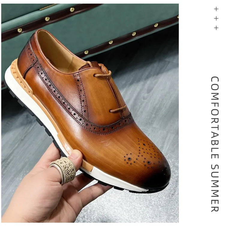 Spring Casual Shoes Men's Genuine Leather Anti-skid Sports Shoes Outdoor Walking Shoes Classic Pointed Breathable Leather Shoes