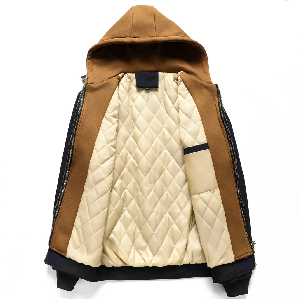 Spring Autumn Winter New Fashion Men’s Casual Trendy Color-coded Loose Fake 2 Piece Set Jacket Male Hooded Coats Clothes Tops