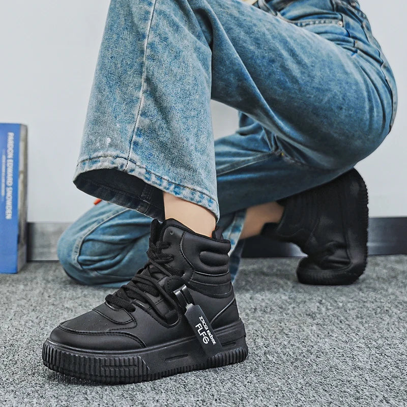 Men Platform Sneakers Lace Up Simple Design Skateboard Flats Outdoor Running Sports Shoes Casual High Top Sneakers For Couple 46