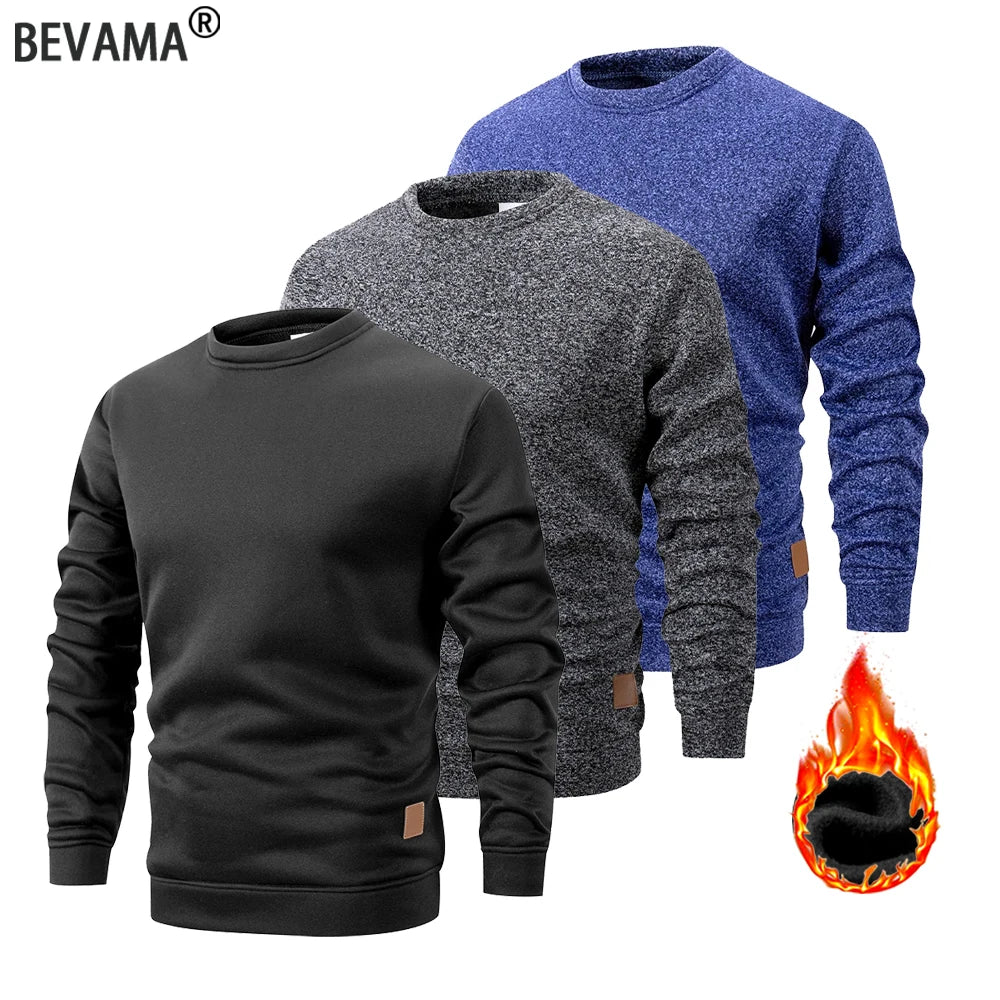 Men's Warm Crew Neck Sweatshirt Fleece Lined Thermal Pullover Autumn Winter Fashion Casual Sweater Loose Knit Long Sleeve Hoodie