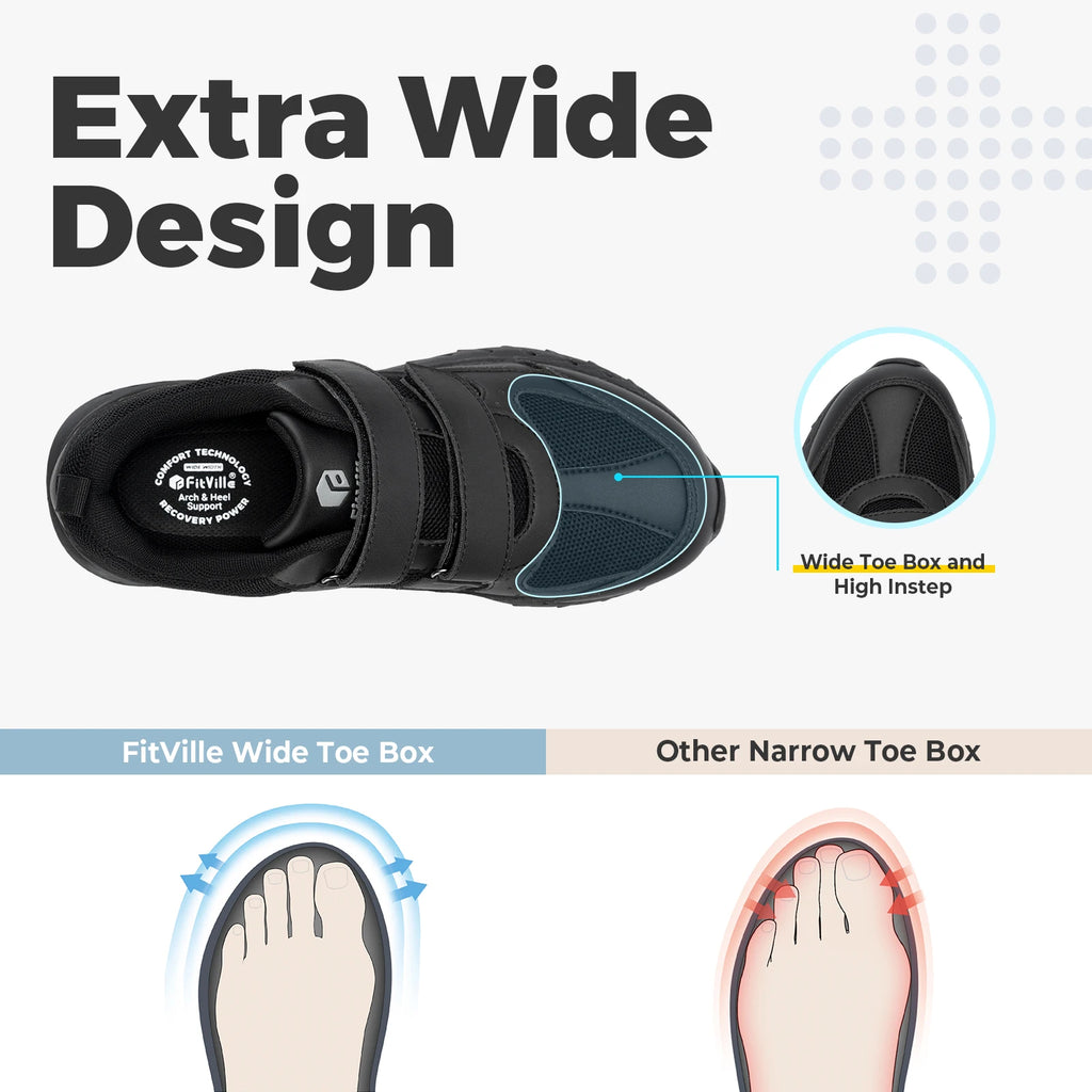 FitVille Diabetic Shoes for Men Extra Wide Width Adjustable Closure Walking Shoes Slip-on Sneakers for Foot Pain Relief Swollen