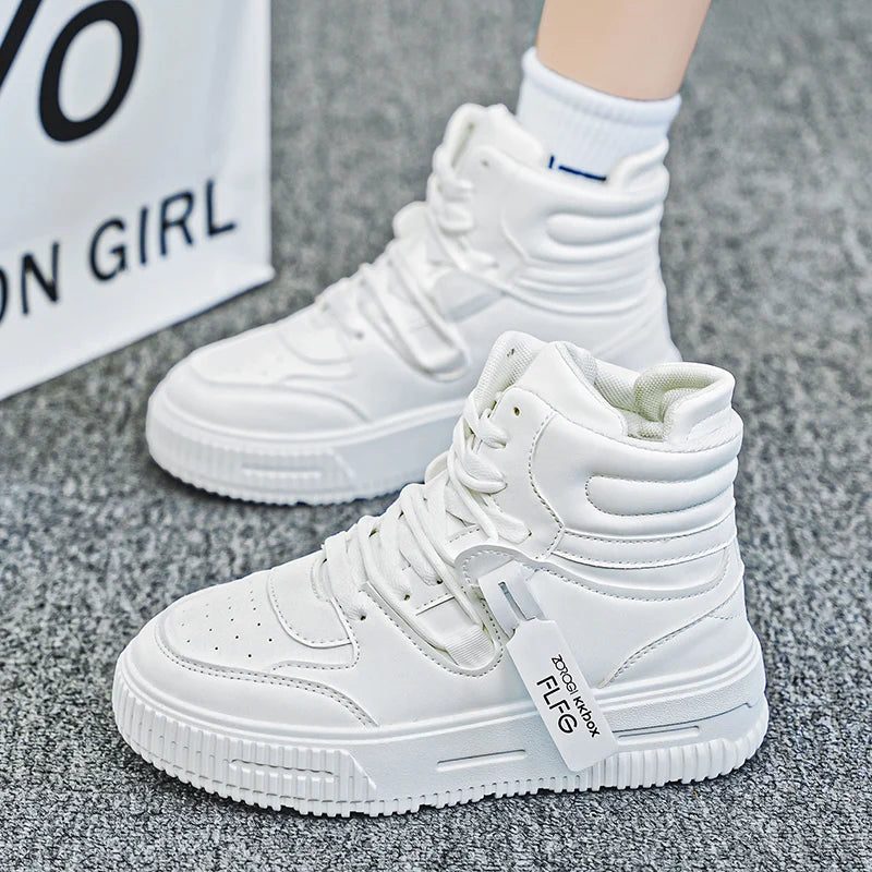 Men Platform Sneakers Lace Up Simple Design Skateboard Flats Outdoor Running Sports Shoes Casual High Top Sneakers For Couple 46