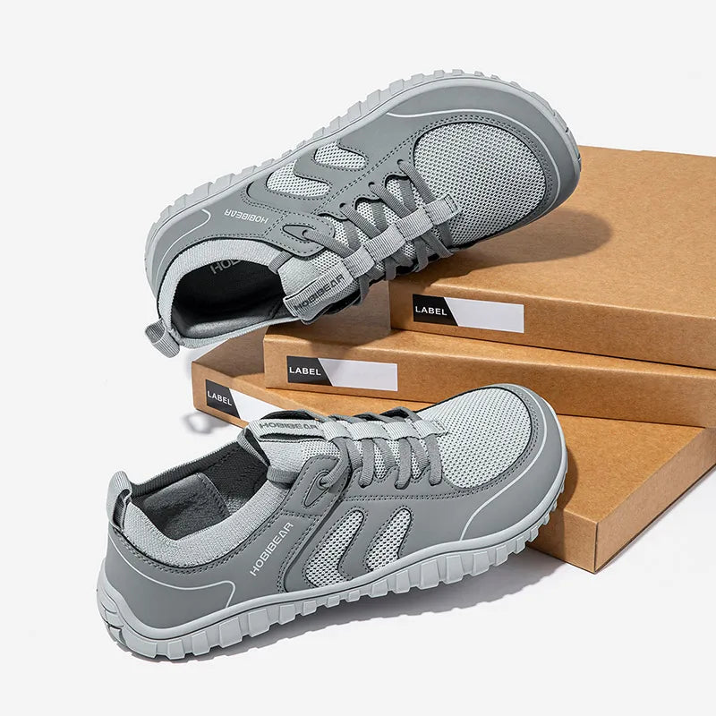 HOBIBEAR Wide Toe Running Sneakers Unisex Minimalist Mesh Breathable Shoes Artificial Leather Lace Up Walking Sneakers