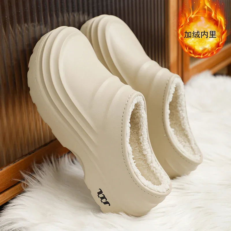 New Unisex Fashion Cotton Slippers Men Winter Warm Home Cotton Shoes Waterproof Garden Shoes Indoor Slip on Concise Shoes Woman