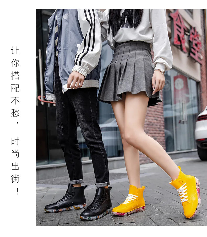 Men Rain Boots Fashion Trendy Nude Boots Anti-skid Work Chef Shoes Durable Waterproof Rubber Fishing Shoes Male Sneakers 2023New