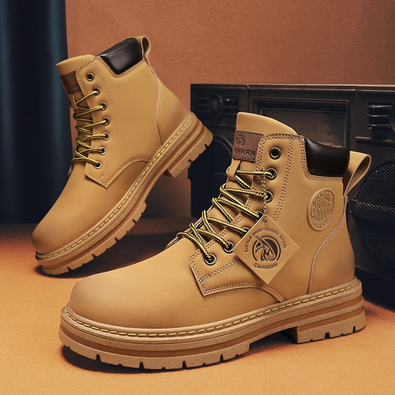 2026 Winter Ankle Boots Men's Boots Outdoor Yellow Boots Classic Design High Top Men Casual Shoes Botas Para Hombre