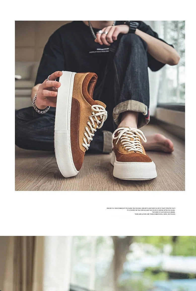 Korean Fashion Casual Canvas Sneakers Men Harajuku Platform Canvas Shoes Man Breathable Men's Vulcanized Shoes Zapatos De Lona