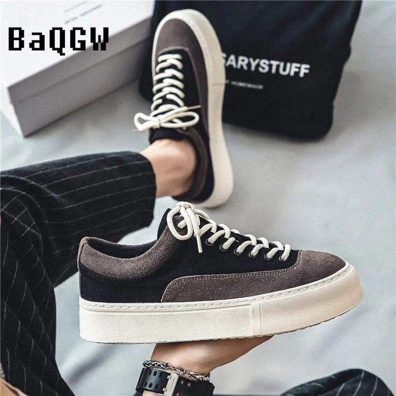 Korean Fashion Casual Canvas Sneakers Men Harajuku Platform Canvas Shoes Man Breathable Men's Vulcanized Shoes Zapatos De Lona