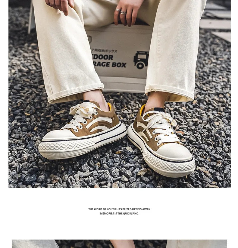 Brand Low Top Men's Canvas Sneakers Black Harajuku Big Head Platform Canvas Shoes Men Breathable Sport Casual Board Shoes Men