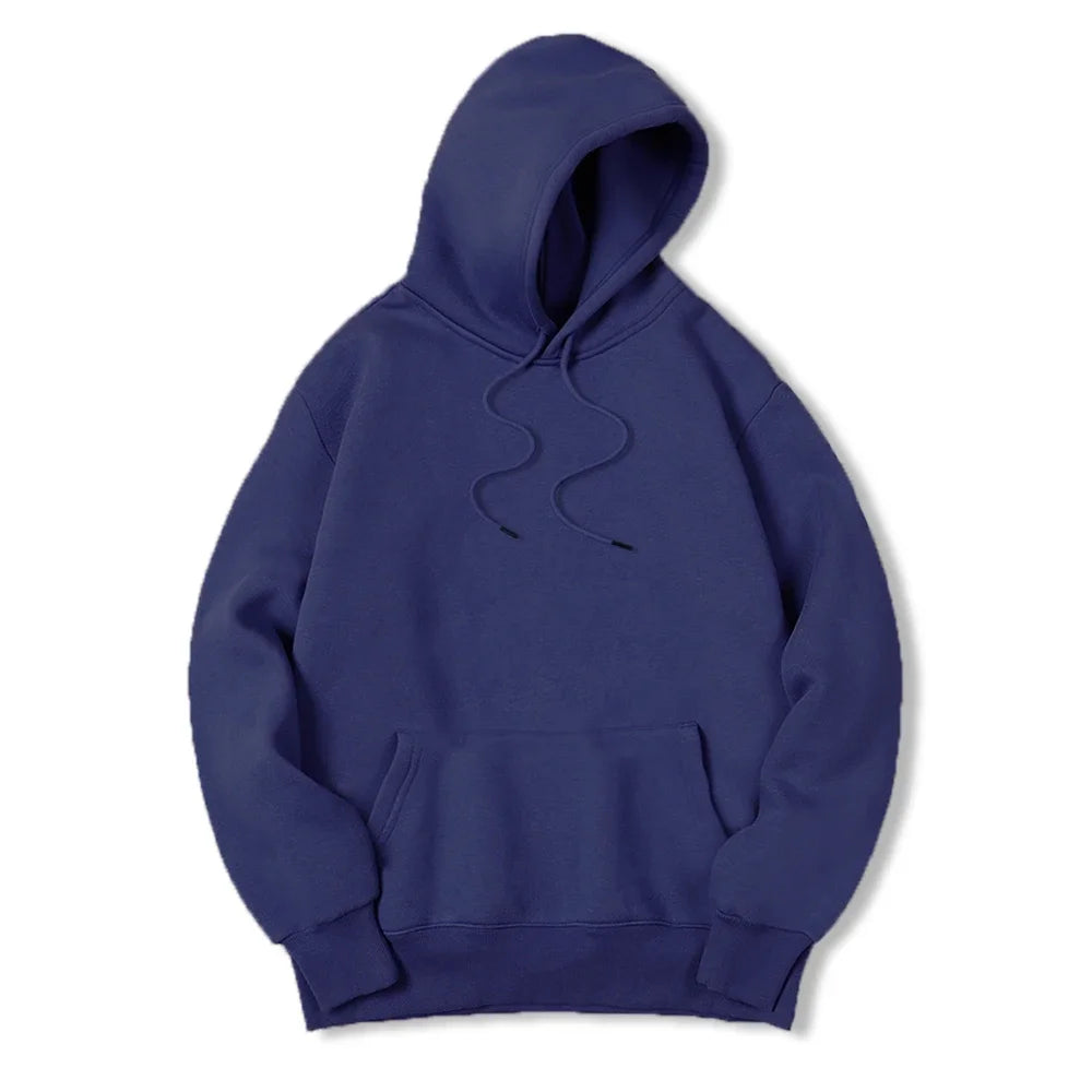 2025 Men's Solid Color Hooded Sweaters Men's Warm Wool Sweater Fashionable Street Clothing Loose  Breathable Jersey Brand Hooded