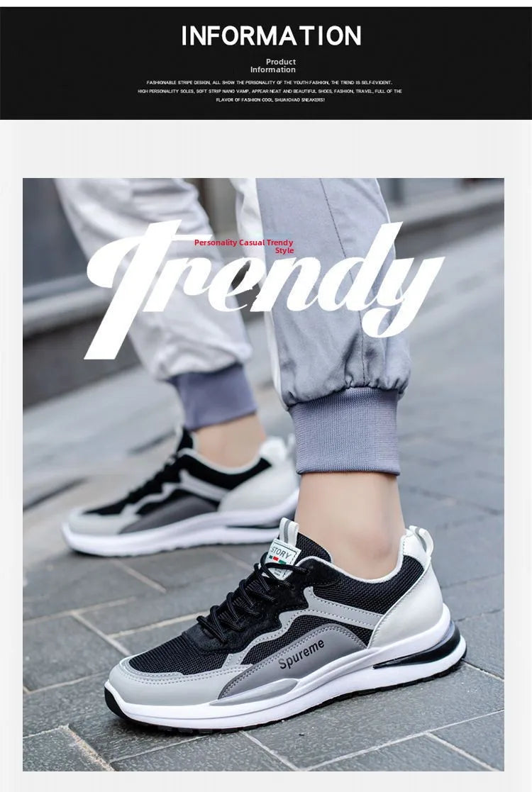 New Men's Breathable Low-Top Lace-Up Casual Shoes Comfortable Sports Shoes Lightweight PU Mesh Upgraded Version Fashionable
