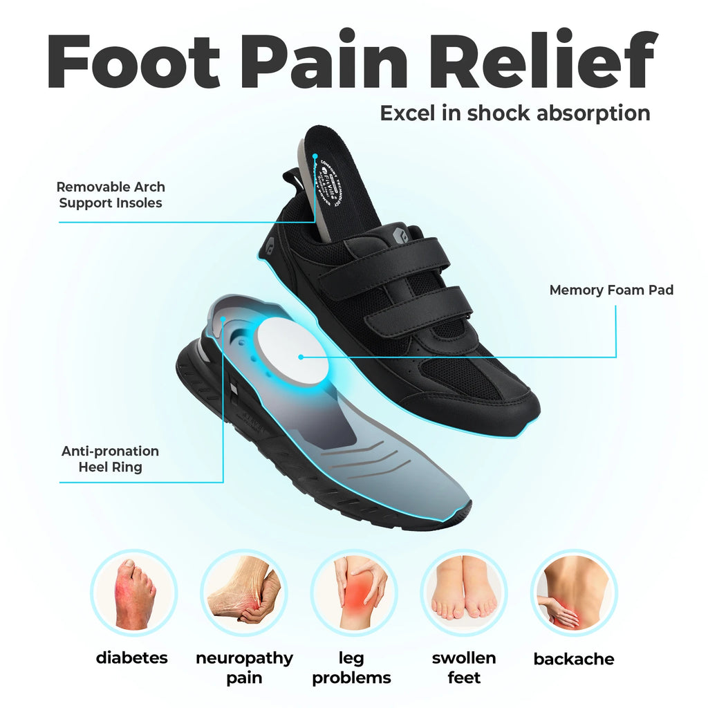 FitVille Diabetic Shoes for Men Extra Wide Width Adjustable Closure Walking Shoes Slip-on Sneakers for Foot Pain Relief Swollen