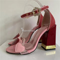 Sweet Love-heart One-Strap Sandals Women Letter Square Heel Open Toe Crystal Buckle Banquet Shoes For Girls Summer