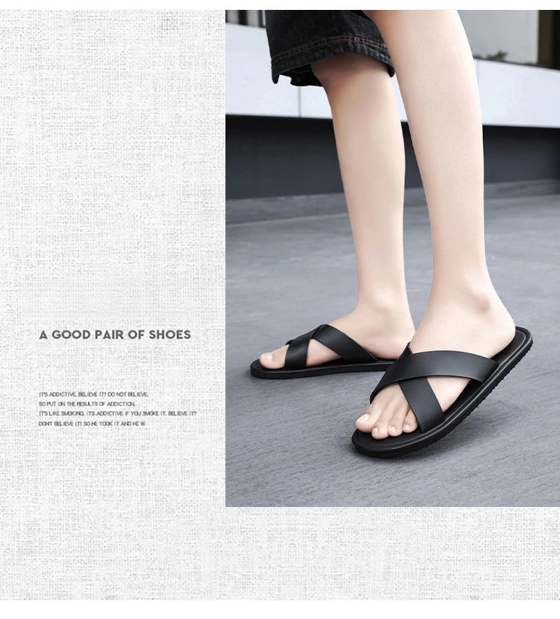 Men's Outdoor Slippers Beach Flat Flip-flop Slippers Summer Casual Slippers Indoor Home Men's Non Slip Shoes Breathable Sandals