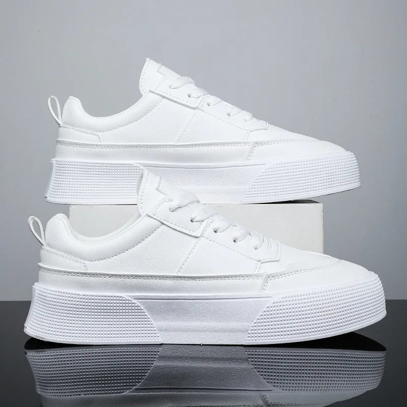 Men White Shoes Leather Casual Sneakers  Trend Platform Shoes Comfortable Vulcanized Shoes for Men White Tenis Masculinos