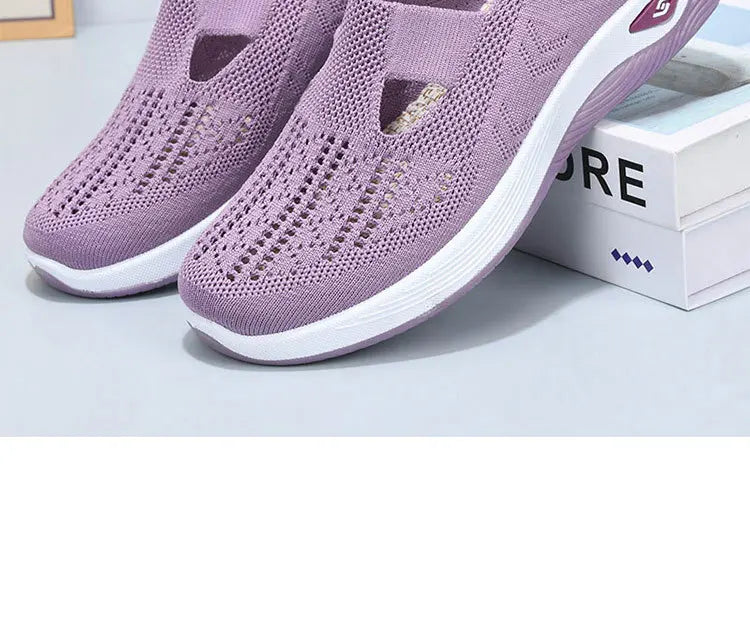 Women's New Summer Shoes Mesh Breathable Sneakers Light Slip on Flat Sandals Anti-slip Walking Woven Shoes Zapatillas De Mujer