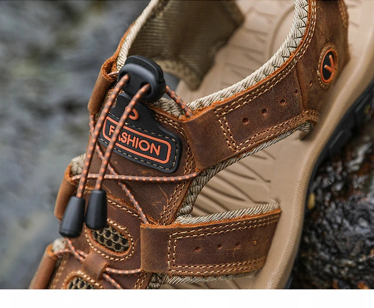 Men Summer Beach Sandals Outdoor Non-slip Wading Shoes Fisherman Leather Breathable Hiking Non-slip Sandals Sandalia Masculina