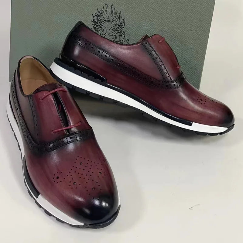 Spring Casual Shoes Men's Genuine Leather Anti-skid Sports Shoes Outdoor Walking Shoes Classic Pointed Breathable Leather Shoes
