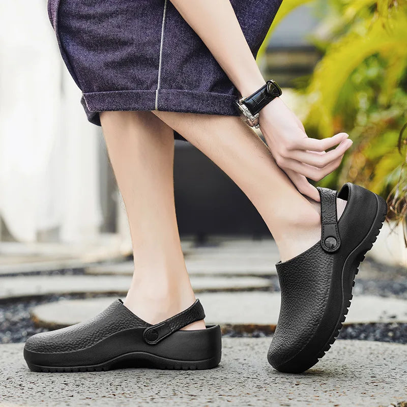 Litfun Summer Clogs Slippers For Men New Waterproof Oil-proof Kitchen Chef Shoes Outdoor Antiskid Garden Shoes EVA Beach Sandals
