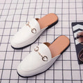 New Casual Men's Shoes Large Size 45 Fashionable British Style Slip-On Lazy Half Slippers Breathable PU Leather Comfortable