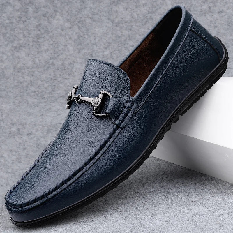 Elegantes Men Genuine Leather Loafers Non Slip Walking Shoes Breathable Outdoor Slip on Flats Casual Shoes Man Driving Moccasins