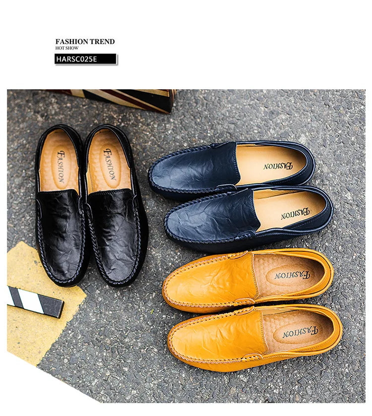 Men Loafers 2025 New Leather Shoes Men‘s Casual Shoes Moccasins Breathable Sneakers Men Driving Shoes Comfort Flats Plus Size 48