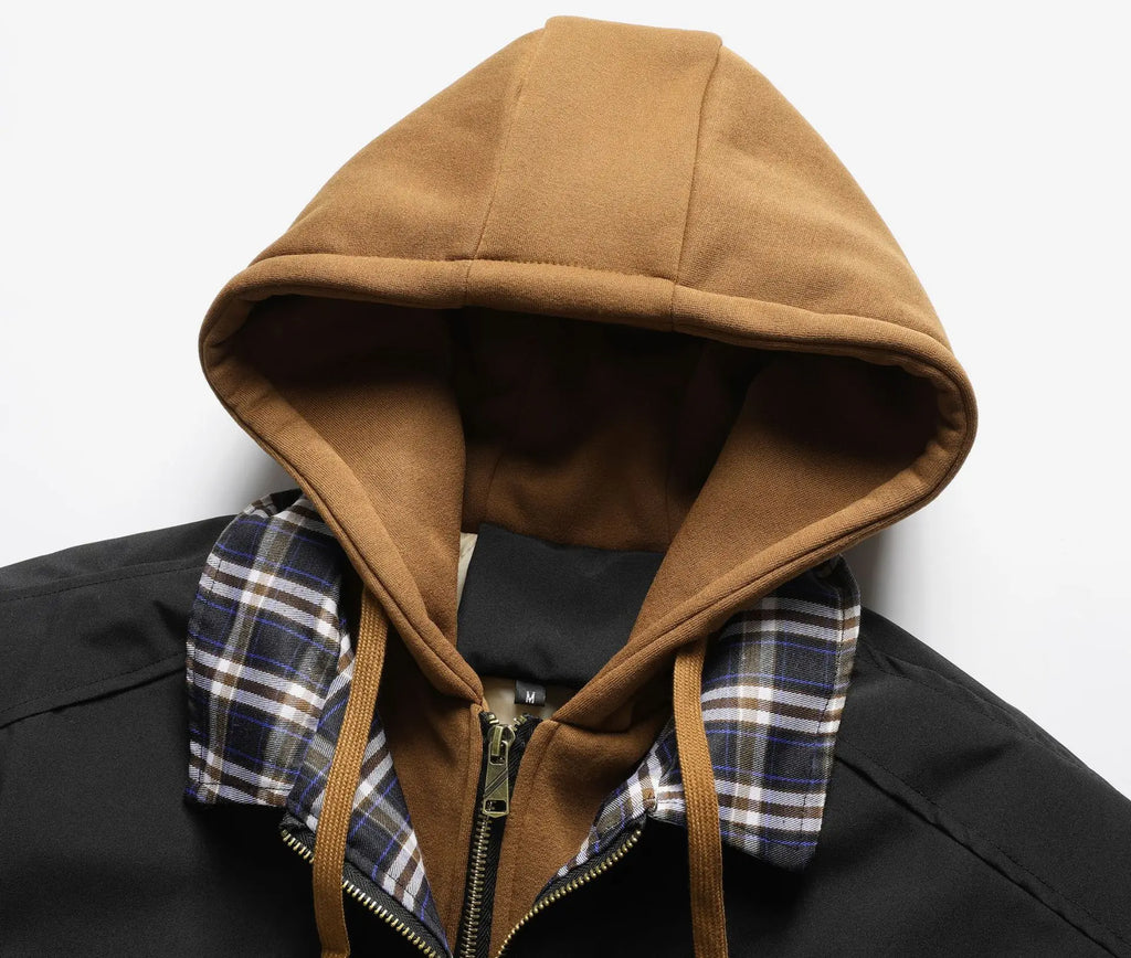 Spring Autumn Winter New Fashion Men’s Casual Trendy Color-coded Loose Fake 2 Piece Set Jacket Male Hooded Coats Clothes Tops